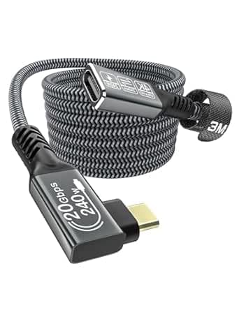 CAKOBLE Rallonge USB-C 3m Mâle-Femelle, Câble Extension 3.2 20Gbps 240W, Vidéo 4K @60Hz, Coudé Compatible iPhone 15/16 Pro Max, MacBook, Galaxy S24