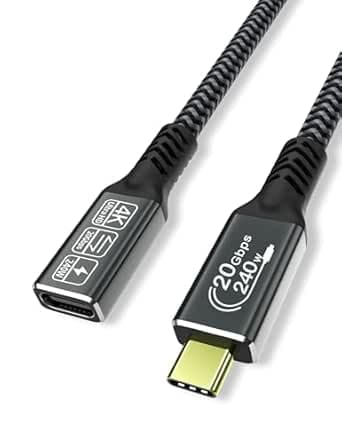 CAKOBLE Rallonge USB C 2 mètres, rallonge USB C mâle femelle rallonge USB 3.2, prend en charge 20 Gpbs Sync 240 W 4K @60 Hz de charge pour iPhone 16/15 Pro Max, MacBook Air/Pro, Pad, Galaxy S24/S23