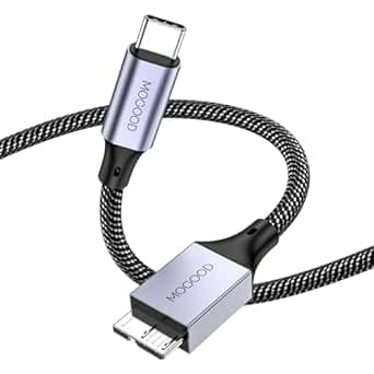 MOGOOD Câble USB C Mâle vers Micro B 3.0 (0.5M), Câble Micro B vers USB C Mâle, Câble Type C vers Micro B pour Disque Dur Compatible avec Toshiba, Seagate, WD External Hard Drive, Galaxy S8/S9/S10