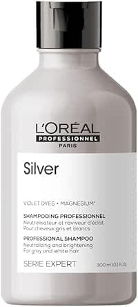 L'Oréal Professionnel, Shampoing Violet Déjaunissant & Raviveur d'Éclat, Cheveux Blancs ou Gris, Elimine les Reflets Jaunes et Cuivrés, Apporte Douceur & Brillance, Silver, Serie Expert