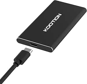 KOOTION Disque Dur Externe 500 Go SSD Ultra Mince Jusqu’à 550 Mo/s en Lecture USB 3.1 USB Type-C Solid State Drive avec 2*câbles Portable pour PC,Desktop,Laptop,Macbook,Smartphone