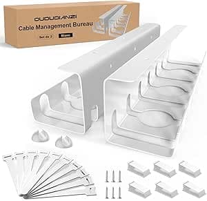 Oududianzi Set de 2 Chemin de Câble, Cable Management Bureau Blanc, Range Cable Bureau, Cache Cable, Goulotte Passe Cable, Organisateur de Cable pour La Gestion des Câbles et des Multiprises