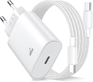 Chargeur USB C Rapide pour iPhone 17/16/15,Prise Adaptateur USB C Chargeur Rapide avec 2m Câble USBC,Compatible iPhone 17/17 Air,16e,16/15 Plus,17/16/15 Pro, Pro Max, Pad, Adaptateur Secteur