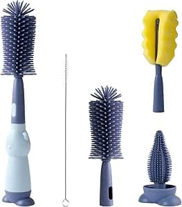 AiQInu Goupillon Biberon Silicone, 4 en 1 Brosse biberon bébé, sans BPA, Ecouvillon Biberon Silicone Doux,RéSistant Aux Rayures Et Durable, Nettoyeur Biberon pour Nettoyer Les Biberons Et Les Tasses