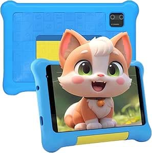 Tablette Enfants 7 Pouces, Android Tablette pour Enfant 5GB RAM 32GB ROM (TF 128GB), avec Applications éducatives et Contrôle Parental WiFi Bluetooth, Cadeau Fille Garçon, Étui Antichoc Bleu