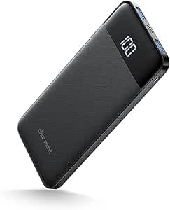 Charmast Batterie Externe 10400mAh 5V/3A Power Bank USB C avec Affichage LED Batterie Portable Ultra Mince pour iPhone Samsung Huawei Xiaomi (Noir)