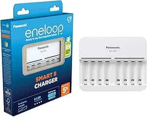 eneloop Smart 8 Chargeur, pour 1-8 Piles Rechargeables AA/AAA, 5h de Temps de Charge, 9 Fonctions de sécurité