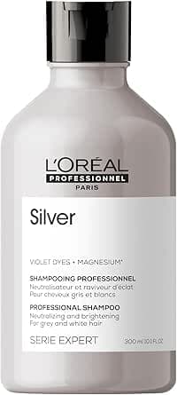 L'Oréal Professionnel, Shampoing Violet Déjaunissant & Raviveur d'Éclat, Cheveux Blancs ou Gris, Elimine les Reflets Jaunes et Cuivrés, Apporte Douceur & Brillance, Silver, Serie Expert