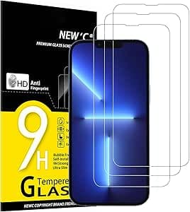 NEW'C Lot de 3, Verre Trempé pour iPhone 13 Pro Max, iPhone 14 Plus (6,7"), Film Protection écran -sans Bulles d'air -Ultra Résistant (0,33mm HD Ultra Transparent) Dureté 9H Glass