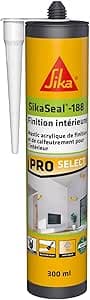 SIKA - Mastic acrylique - SikaSeal-188 Finition Intérieure blanc - Joint statique de finition et calfeutrement - Usage intérieur - Sans odeur - 300 ml