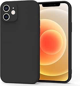 Meliya Coque Compatible pour iPhone 12 6.1”, Étui en Silicone avec Doublure en Microfibre Souple, Conception Spéciale de Bord Droit (Noir)
