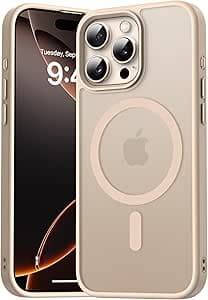 Coque Magnétique pour iPhone 16 Pro, Étui Housse Arrière Translucide Givrée, Fine Anti-Traces Antichoc de Doigts Case pour iPhone 16 Pro 6,3 Pouces, Titane Sable