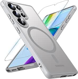 Kuaguozhe Coque pour Samsung Galaxy S25 Ultra avec MagSafe, Magnétique Coque Samsung S25 Ultra avec Verre Trempé, Antichoc Protection Caméra Protecteur Etui Housse Case pour Samsung S25 Ultra (Gris)