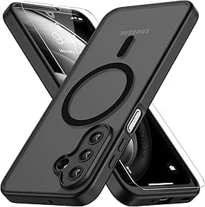Magnétique Coque pour Samsung Galaxy A17 4G/5G avec 1 Verre Trempé, Compatible avec MagSafe, Protection Contre Les Chutes de qualité Militaire, Coque Mat Translucide Fine Antichoc-Noir