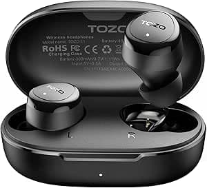 TOZO E1 Écouteurs Bluetooth sans Fil, Ecouteurs Bluetooth avec 5.3, ENC Appels, Ultraléger, EQs Ajustement, 30H Lecture, USB Type C, IPX6 Noir