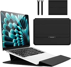 13 14 Pouces Housse Ordinateur Portable Sacoche avec Fonction Stand pour MacBook Air 13 M5/M4/M3/M2/M1 (2026-2020), MacBook Pro 13-14 M5/M4/M3/M1/M1 Pro/Max (2026-2020) - Noir