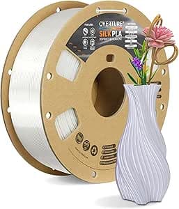 OVERTURE Soie PLA Filament 1.75mm, Bobine de 1kg(2,2lbs), Précision dimensionnelle +/- 0,02 mm (Soie Blanc)