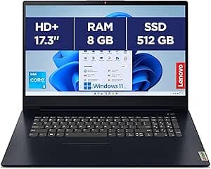 Lenovo IdeaPad 3 17IAU7 - Ordinateur Portable 17.3'' HD+ (Intel Core i3-1215U, RAM 8Go, SSD 512Go, Intel UHD Graphics, Windows 11 Home) Clavier AZERTY Français - Bleu