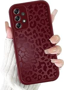 ZhuoFan Coque pour Samsung Galaxy A12（4G） 6,5”, Aesthetic Léopard Motif Design Étui Rouge Mat Housse Mince Souple Silicone Filles Dames Case Antichoc Bumper Protection de la caméra Cover, 06