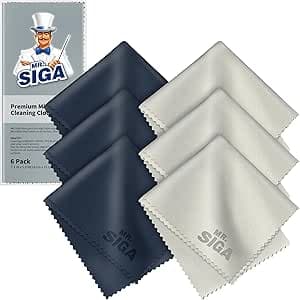 MR.SIGA Chiffons de Nettoyage, Lot de 6, en Microfibre Surchoix pour Lentilles, Lunettes, Ecrans, Tablettes, Glasse, 6 x 7 Pouces (15 x 18 cm), Marine/Gris