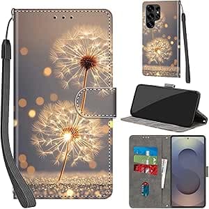 Coque pour Samsung Galaxy S25 Ultra Cover [Housse en Cuir PU Premium] [Etui à Rabat] [Pochette de Portefeuille], Étui de Protection pour Samsung S25 Ultra,Pissenlit