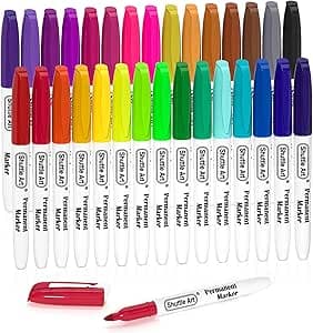 Shuttle Art Marqueurs Indélébiles Multicolores, 30 Couleurs de Marqueurs Permanents à Pointe Fine, Feutre Indélébile Parfait pour Coloriage et Marquage sur Plastique, Verre, Bois, Pierre