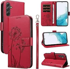 Coque pour Samsung Galaxy A54 5G, Housse en Cuir PU Premium Etui à Rabat Pochette de Portefeuille avec Porte Carte Étui de Protection pour Galaxy A54 5G, Rouge