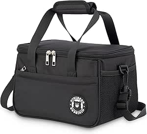 Sac Isotherme Repas 9L, [ Doublure PEVA Résistante Aux Fuites ] Sac Lunch Box Isotherme à Double Poignée, Lunch Bag Isotherme Portable pour Bureau Voyage Pique-nique (Noir, 9L)