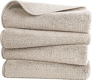 Polyte - 4 Serviettes de Bain en Microfibres - pour Les Mains - sèche Rapidement/ne Peluche Pas - Beige - 40 x 76 cm